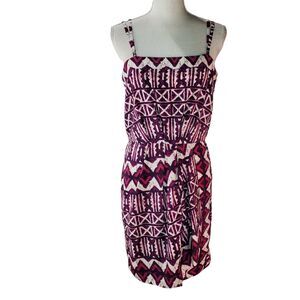 Anthropologie Yoana Baraschi  Dress Women's 10 Purple Tribal Print Faux Wrap